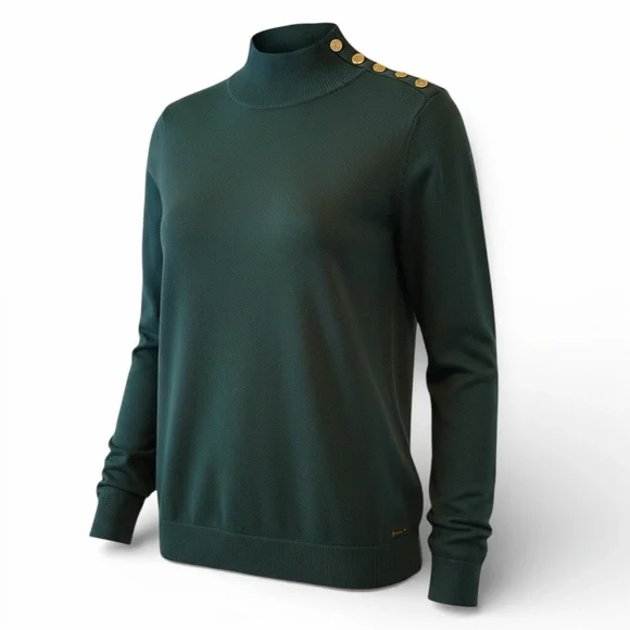 Calvin Klein Green Sweater with Gold Button Accents, NEW - Picture 1 of 4